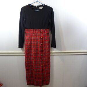 MISTY LANE Vintage Dress Size 8 Black Red Plaid Straight Union Made Fully Lined